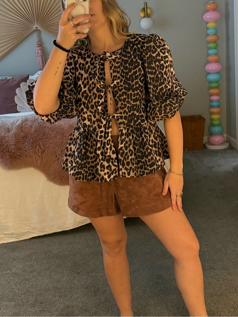 Leopard Tie-Front Peplum Blouse